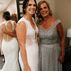 Silver mother of bride dress with Swarovski rhinestones added